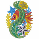 ladies_fitted_polo - Gorgeous embroidered circle of colorful fish and coral in tropical hues.