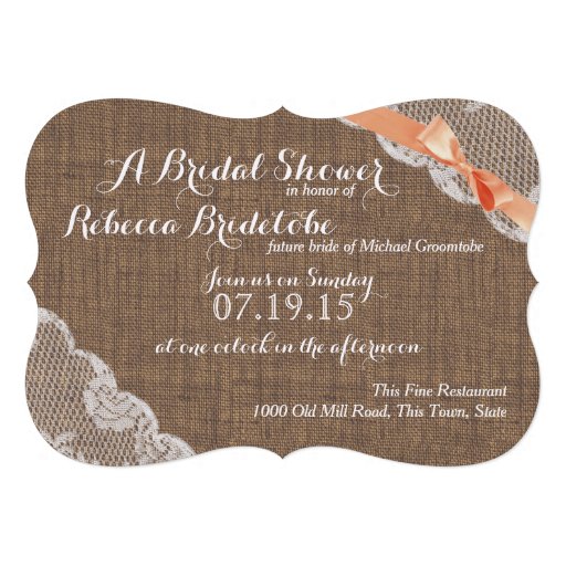 Coral Ribbon Lace Bridal Shower Personalized Invite