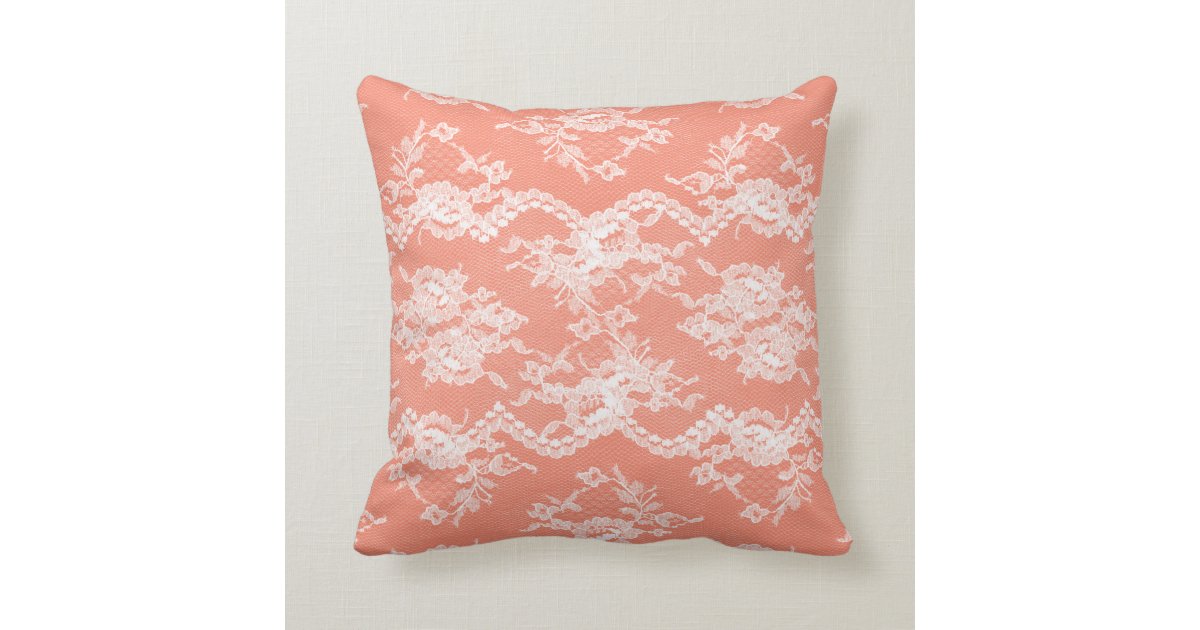 Coral Romantic Lace Throw Pillow Zazzle