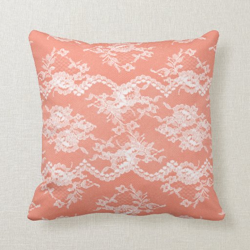 Coral Romantic Lace Throw Pillow Zazzle