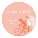 Coral Rose Bicycle Couple Wedding Sticker sticker