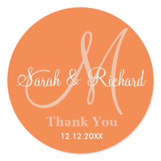 Coral Rose Thank You Wedding Monogram Sticker sticker