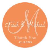 Coral Rose Thank You Wedding Monogram Sticker