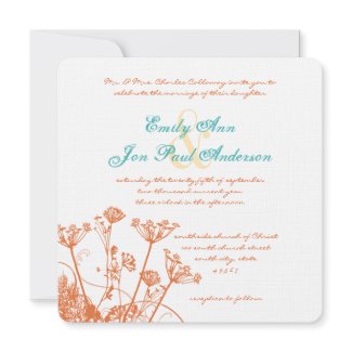 Coral Rose Wild Flowers Wedding Invitations invitation