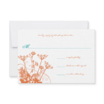 Coral Rose Wild Flowers Wedding RSVP Invitations