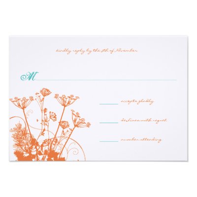 Coral Rose Wild Flowers Wedding RSVP Invitations