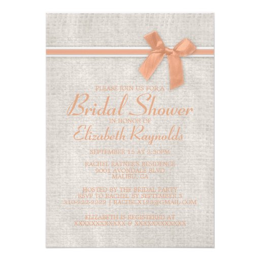 Coral Rustic Burlap Bridal Shower Invitations