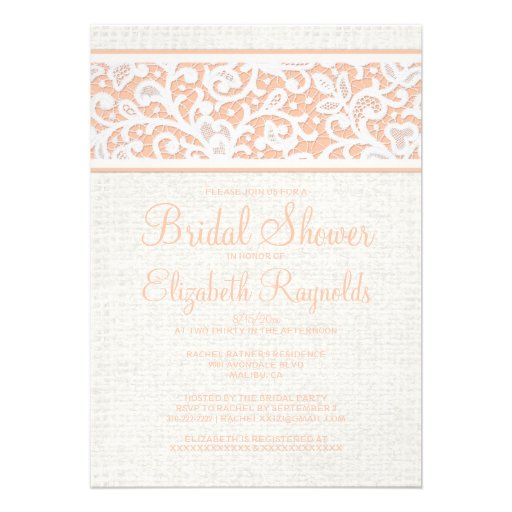 Coral Rustic Burlap Linen Bridal Shower Invitation