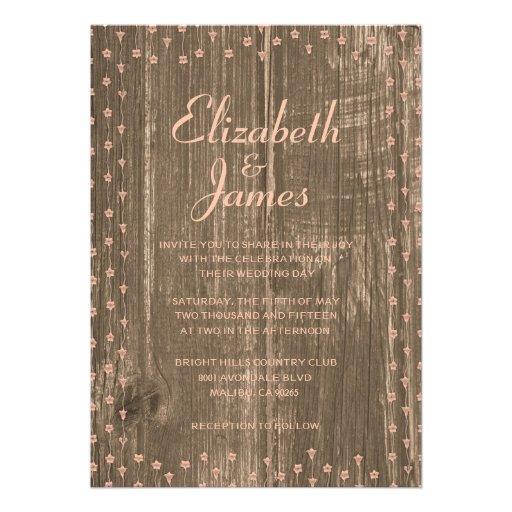 Coral Rustic Country Barn Wood Wedding Invitations