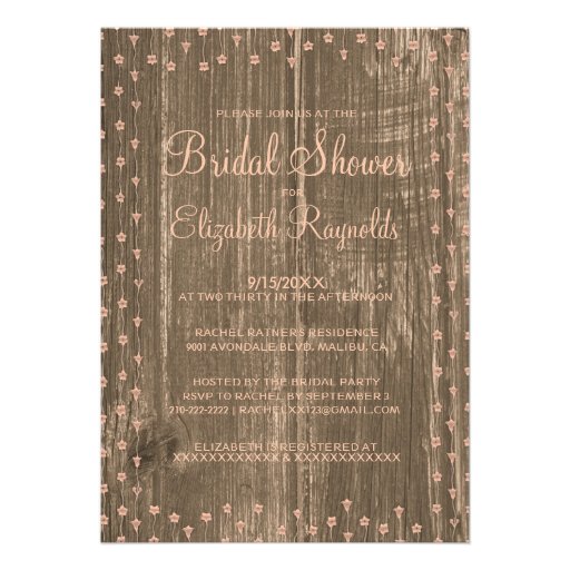 Coral Rustic Country Bridal Shower Invitations