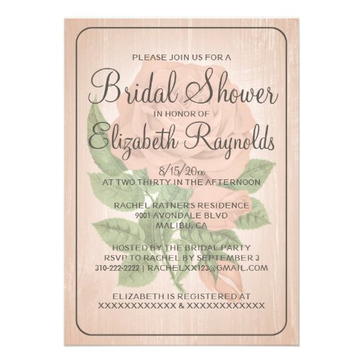 Coral Rustic Floral Bridal Shower Invitations