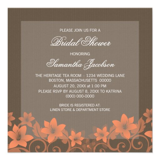 Coral Rustic Floral Bridal Shower Invite