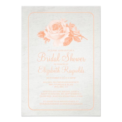 Coral Rustic Floral/Flower Bridal Shower Invites