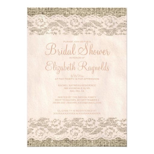 Coral Rustic Lace Bridal Shower Invitations