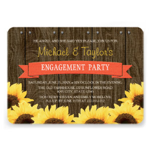 CORAL RUSTIC SUNFLOWER ENGAGEMENT PARTY CARD