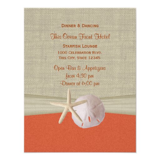 Coral Sand Dollar and Starfish Burlap Reception Invites