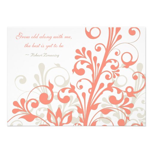 Coral, Sand Tan, White Floral Wedding Invitation