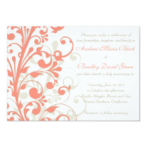 Coral, Sand Tan, White Floral Wedding Invitation 5