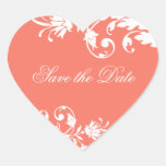 Coral Save the Date Heart Shaped Stickers