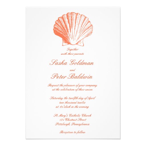 Coral Sea Shells Wedding Invitation (front side)