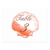 Coral Shells Beach Wedding Table Number Cards Postcards