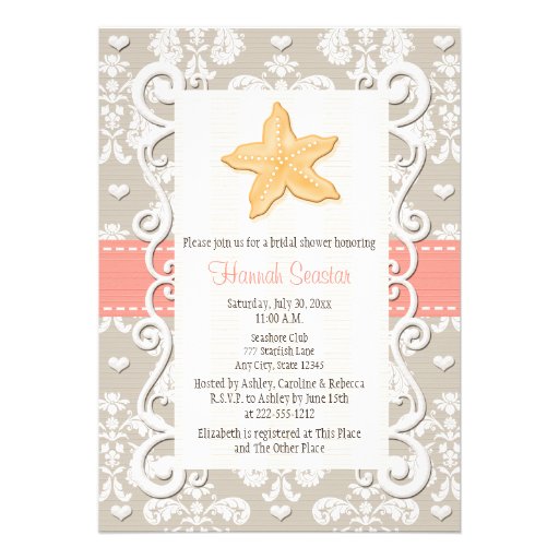 Coral Starfish Bridal Shower Invitations (front side)
