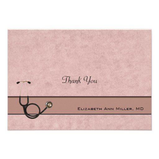 Coral Stethoscope Coordinating Thank You Notes Personalized Invite (front side)