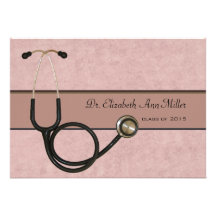 Coral Stethoscope - Graduation Party Invitation