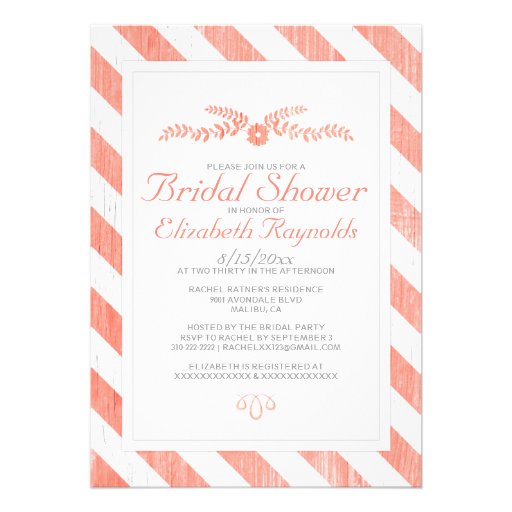 Coral Stripes Bridal Shower Invitations