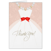 Coral, Taupe Damask Bridal Shower Thank You Card