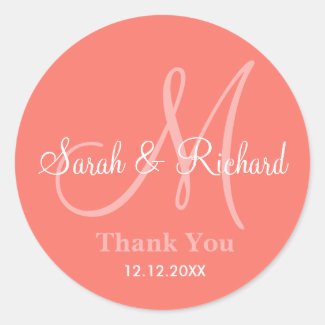 Coral Thank You Wedding Monogram Sticker