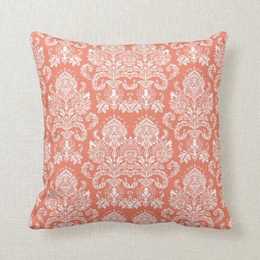Coral Victorian Damask Throw Pillows Zazzle