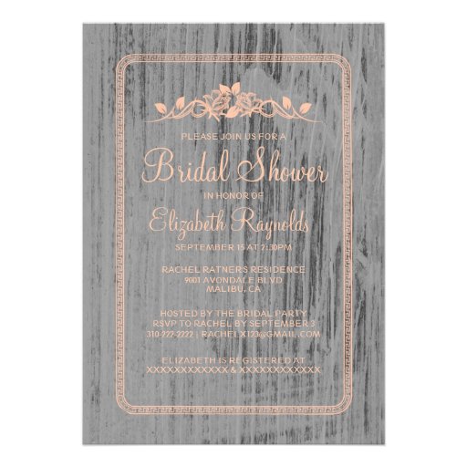 Coral Vintage Barn Wood Bridal Shower Invitations