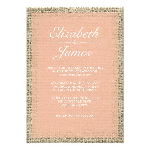 Coral Vintage Burlap Wedding Invitations