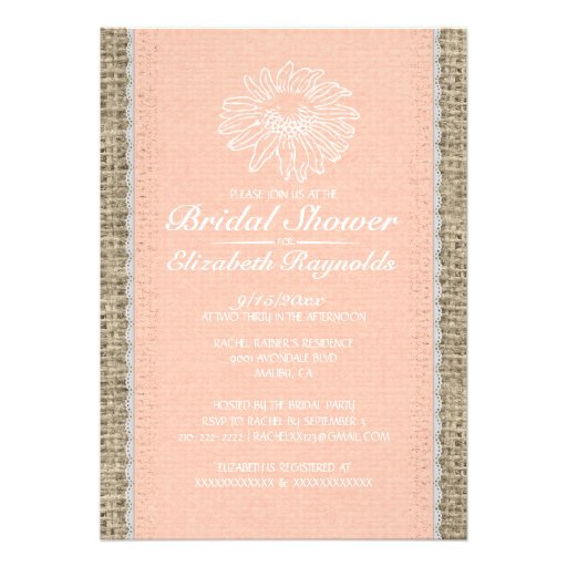 Coral Vintage Lace Bridal Shower Invitations