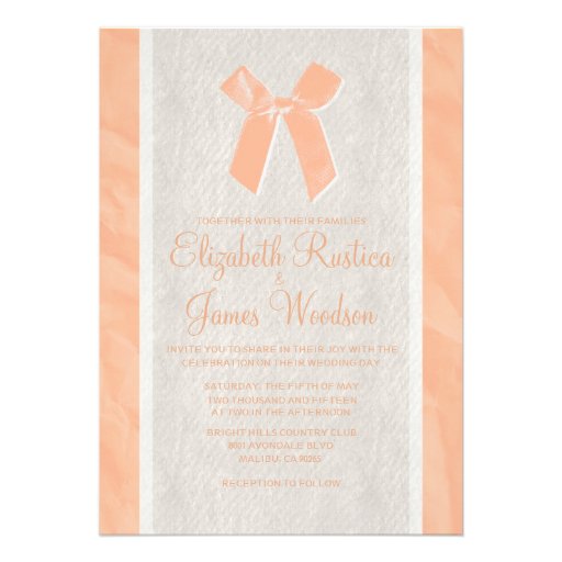 Coral Vintage Linen Burlap Lace Wedding Invitation