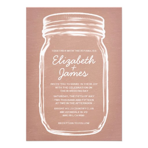 Coral Vintage Mason Jar Wedding Invitations