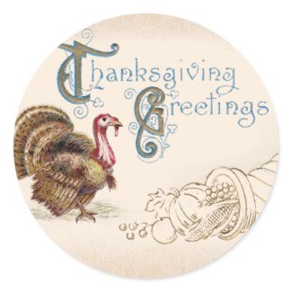 Coral Vintage PostCard Thanksgiving Turkey Sticker sticker