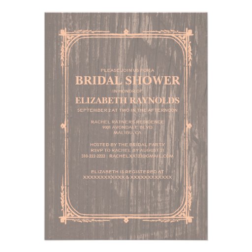 Coral Western Barn Wood Bridal Shower Invitations