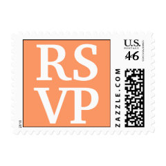 Coral White Block Lettering RSVP Wedding Stamps