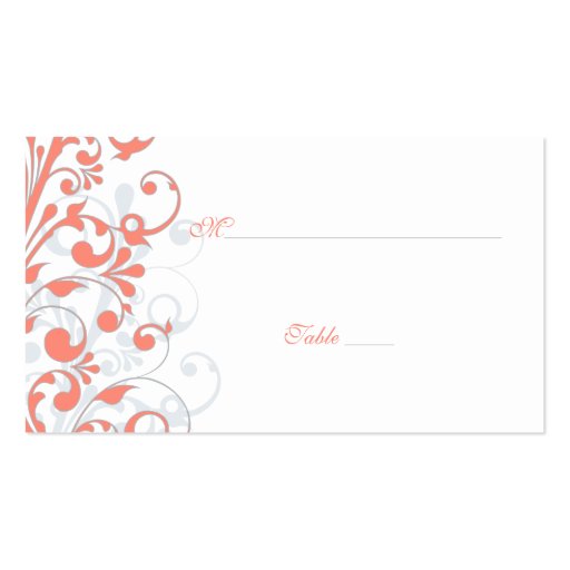 Coral, White Floral Wedding Place Cards Business Cards (back side)