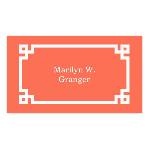 Coral White Greek Key Frame #2 Initial Monogram Business Cards (back side)