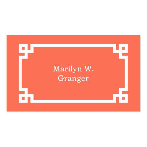 Coral White Greek Key Frame #2 Initial Monogram Business Cards (back side)