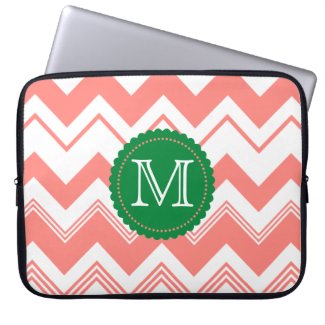 Coral White Monogram Chevron Pattern Laptop Sleeve