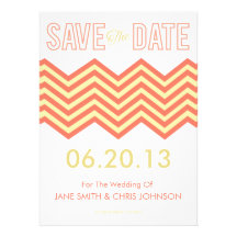 Coral & Yellow Rustic Chevron Save The Date Custom Invitations