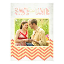 Coral & Yellow Rustic Chevron Save The Date Custom Invitation
