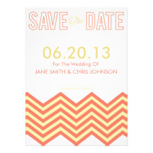 Coral & Yellow Rustic Chevron Save The Date Personalized Invites