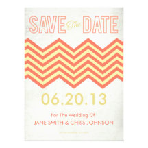 Coral & Yellow Rustic Chevron Save The Date Invitations