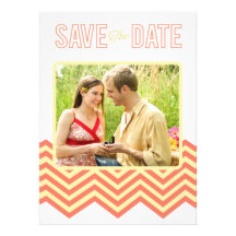 Coral & Yellow Rustic Chevron Save The Date Invites