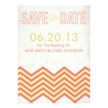 Coral & Yellow Rustic Chevron Save The Date Personalized Invites